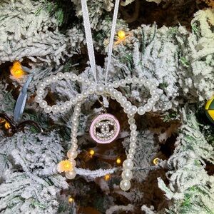 Pearl Bow Ornament - Pink and Gold Chanel Charm w/ Pearl and Crystal accents